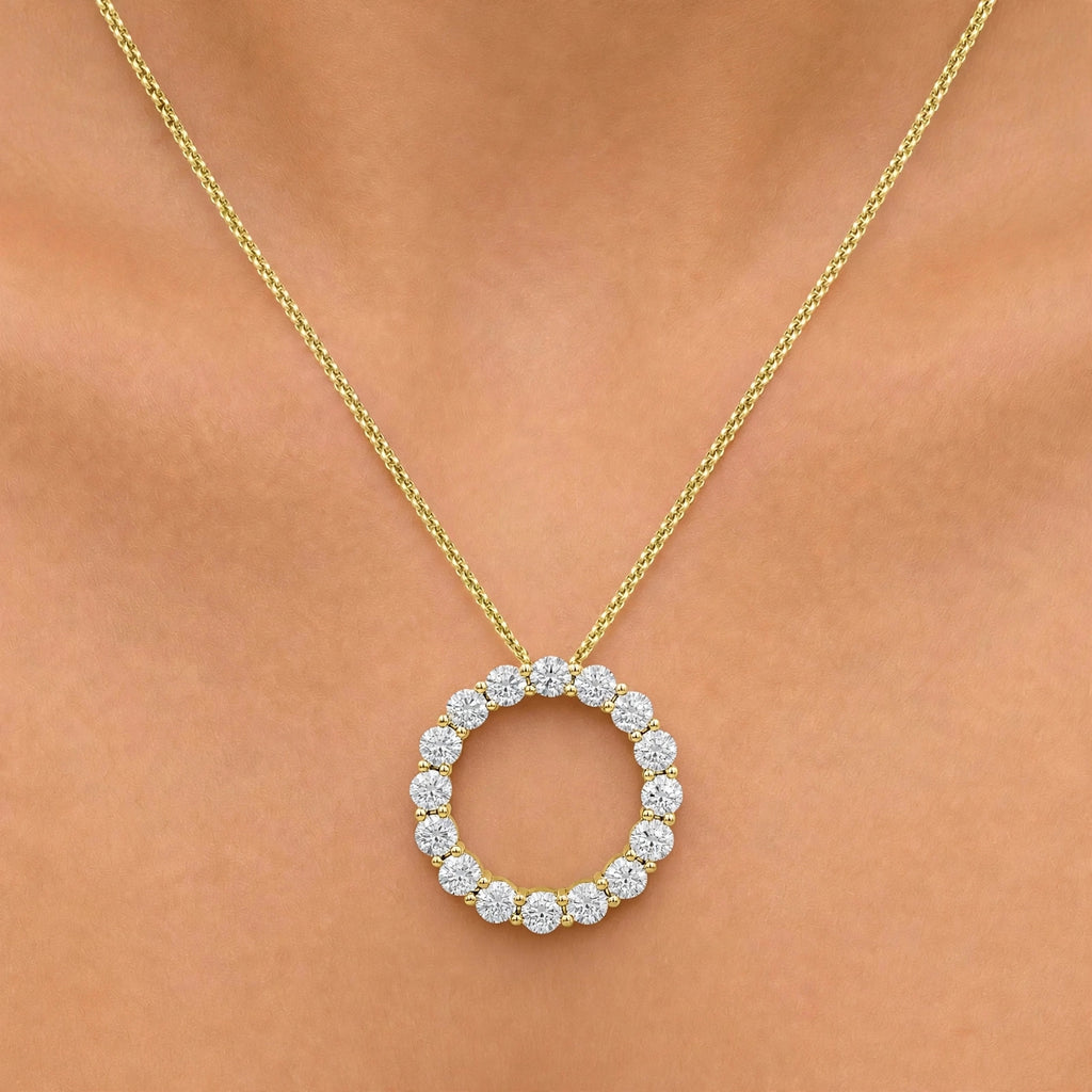 Diamonair Lab Grown Diamond (F/VS+) 3.00 carat Round cut Sterling Silver Circle Pendant - Sterling Silver | Gold over Silver