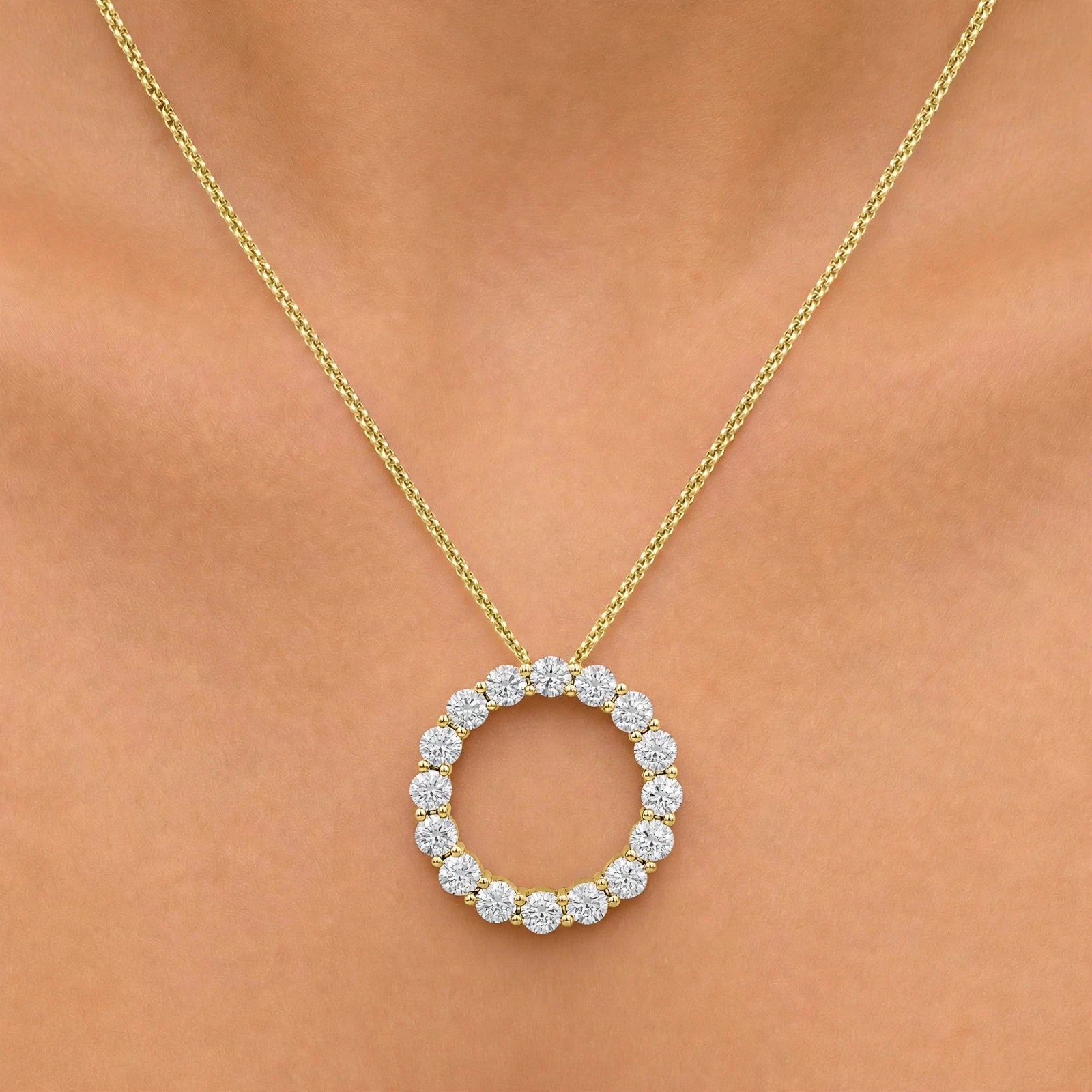 Diamonair Lab Grown Diamond (F/VS+) 3.00 carat Round cut Sterling Silver Circle Pendant - Sterling Silver | Gold over Silver