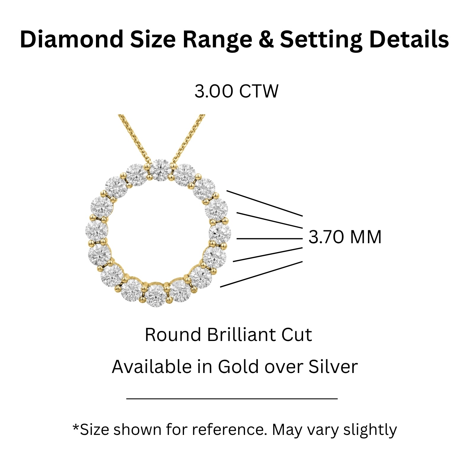 Diamonair Lab Grown Diamond (F/VS+) 3.00 carat Round cut Sterling Silver Circle Pendant - Sterling Silver | Gold over Silver