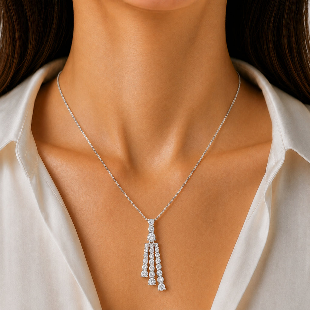 Diamonair Lab Grown Diamond (F/VS+) 2.00 carat Round cut Sterling Silver Pendant - Sterling Silver