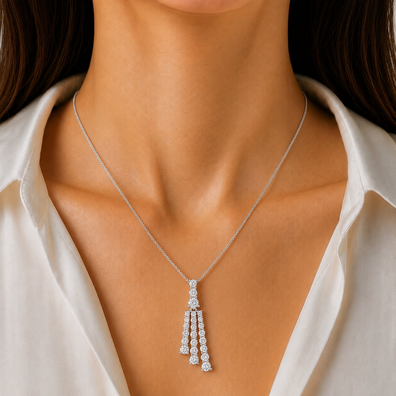 Diamonair Lab Grown Diamond (F/VS+) 2.00 carat Round cut Sterling Silver Pendant - Sterling Silver
