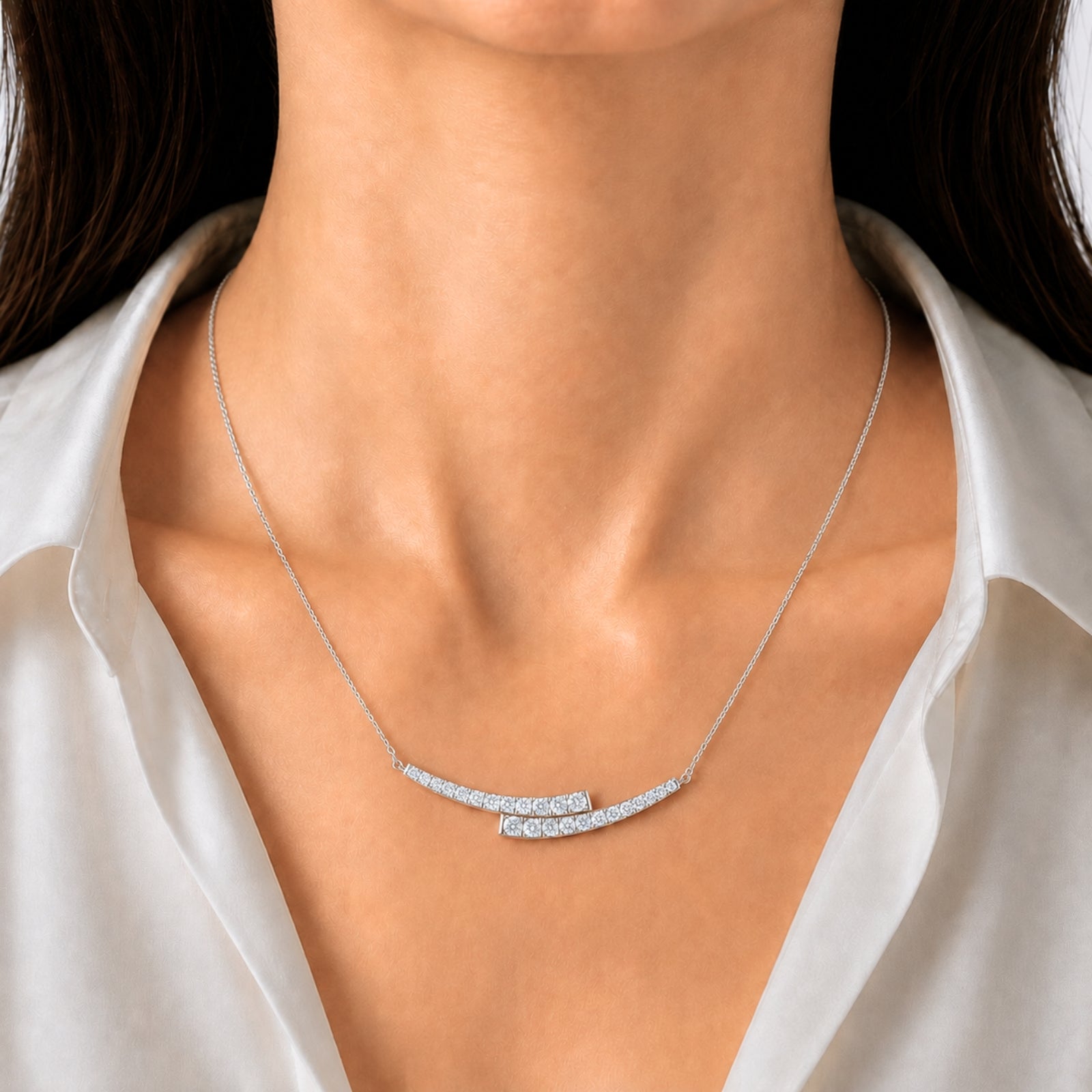 Diamonair Lab Grown Diamond (F/VS+) 2.00 carat Round cut Sterling Silver Smile Necklace - Sterling Silver | Gold over Silver