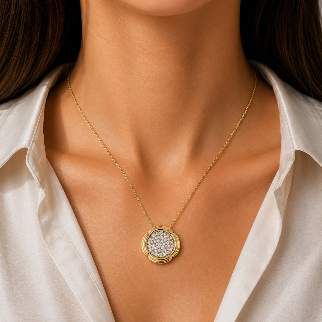 Diamonair Lab Grown Diamond (F/VS+) 1.00 carat Round cut Sterling Silver Cluster Pendant - Sterling Silver | Gold over Silver