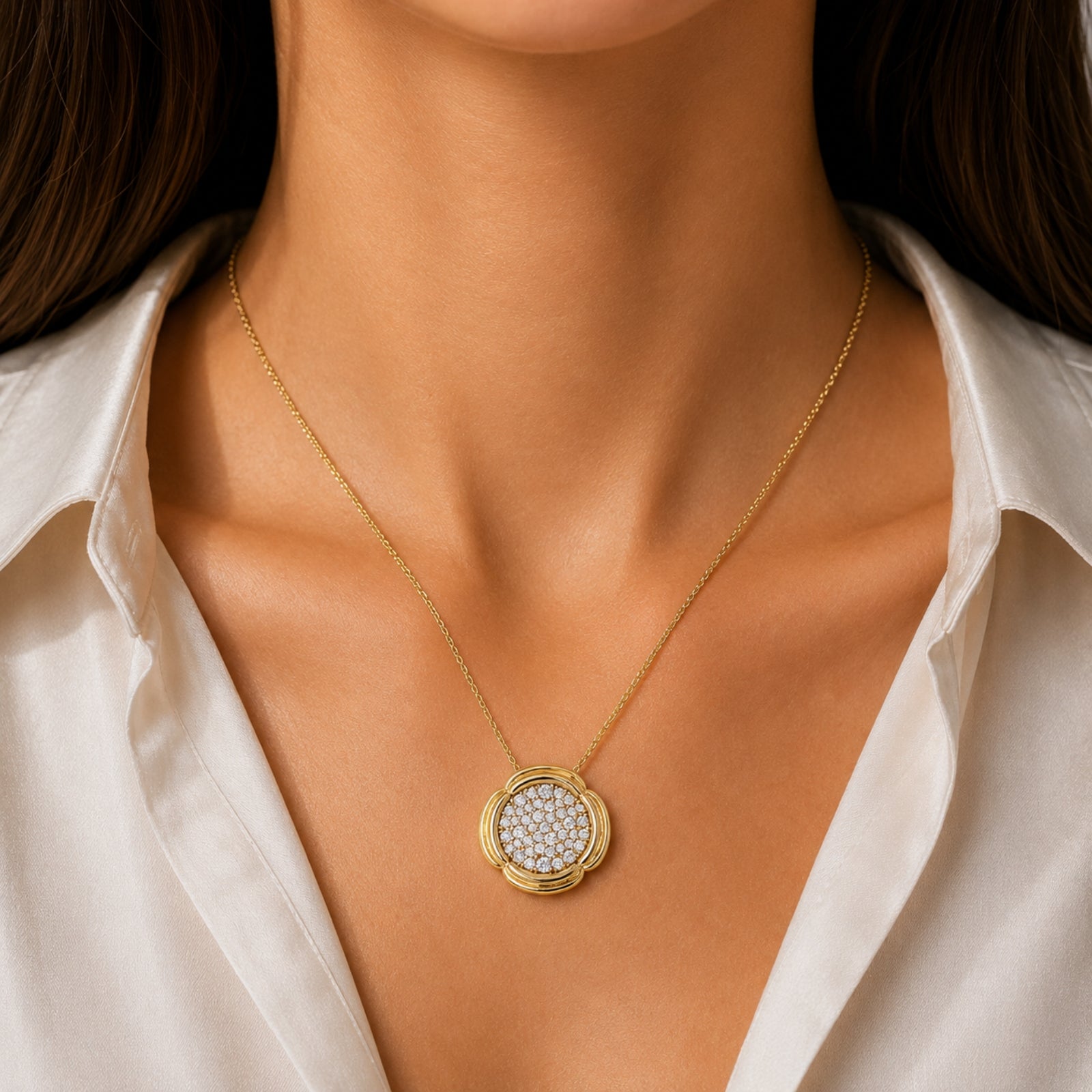 Diamonair Lab Grown Diamond (F/VS+) 1.00 carat Round cut Sterling Silver Cluster Pendant - Sterling Silver | Gold over Silver