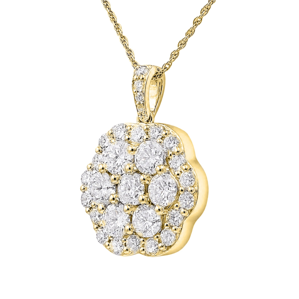 Diamonair Lab Grown Diamond (F/VS+) 3.00 carat Round cut Sterling Silver Cluster Pendant - Sterling Silver | Gold over Silver