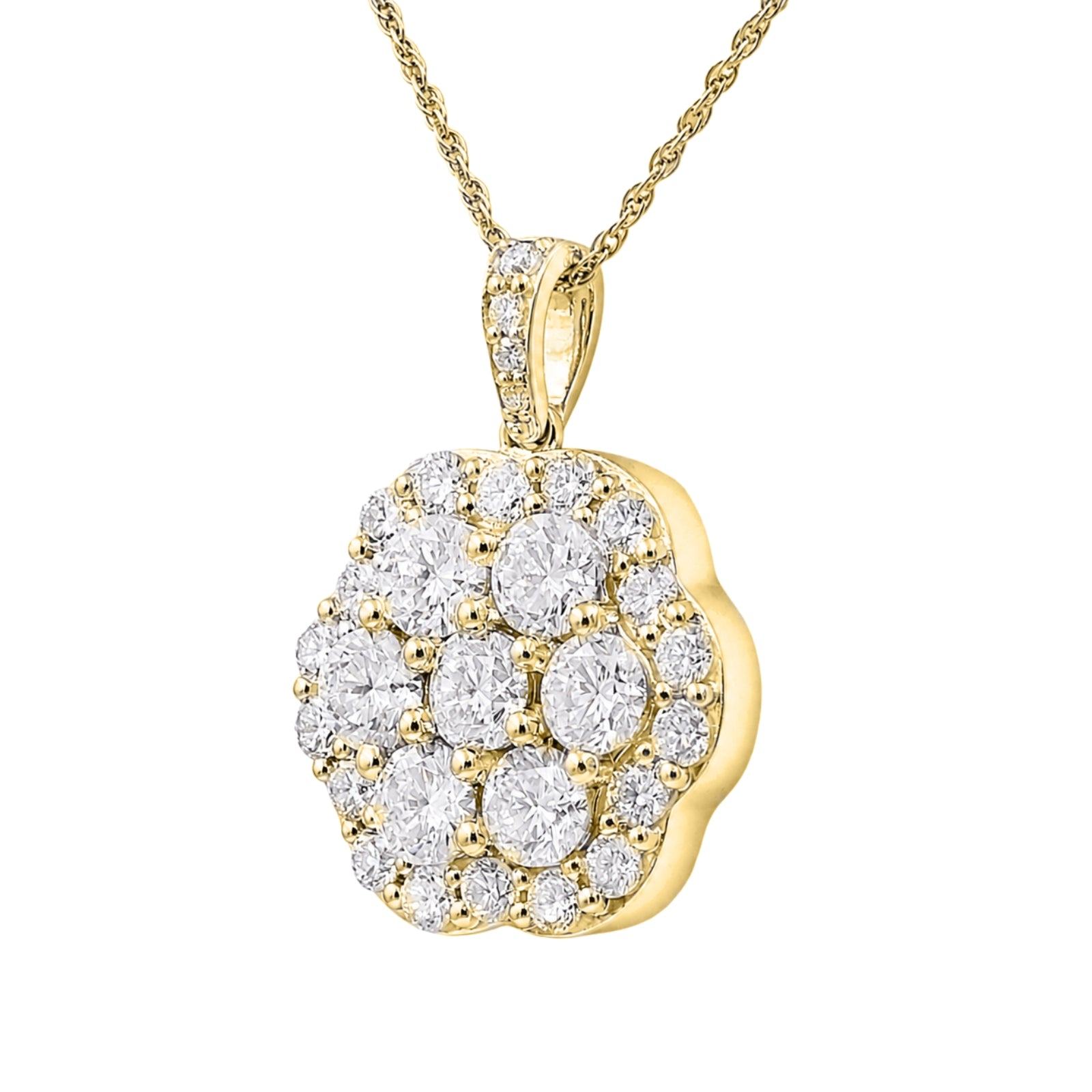 Diamonair Lab Grown Diamond (F/VS+) 3.00 carat Round cut Sterling Silver Cluster Pendant - Sterling Silver | Gold over Silver