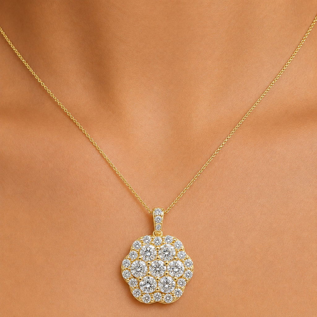 Diamonair Lab Grown Diamond (F/VS+) 3.00 carat Round cut Sterling Silver Cluster Pendant - Sterling Silver | Gold over Silver