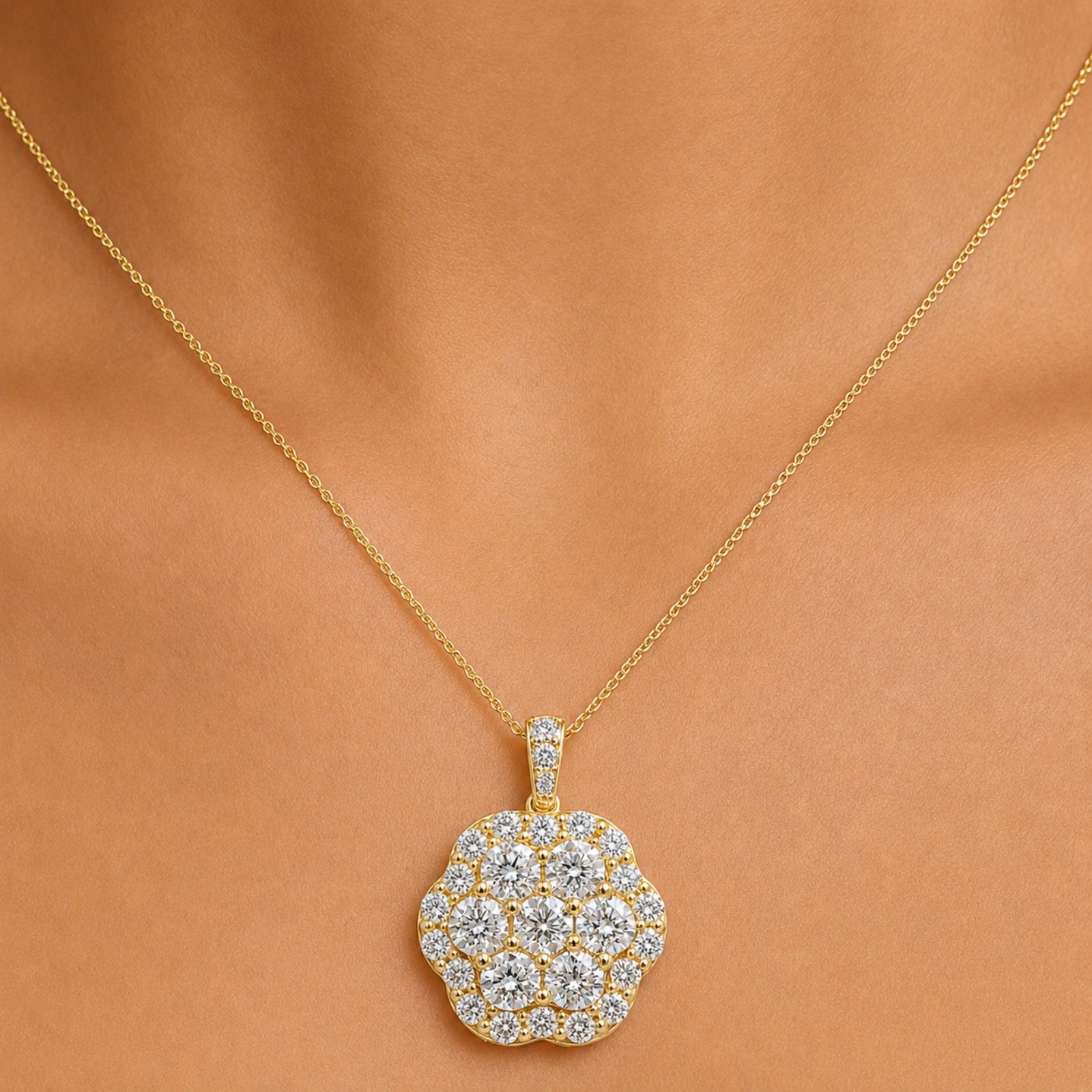Diamonair Lab Grown Diamond (F/VS+) 3.00 carat Round cut Sterling Silver Cluster Pendant - Sterling Silver | Gold over Silver