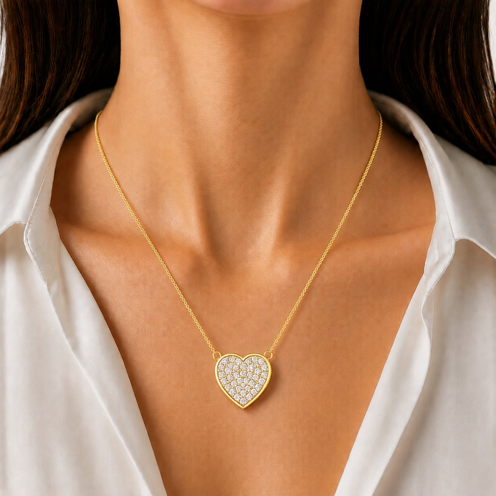 Diamonair Lab Grown Diamond (F/VS+) 1.00 carat Round cut Sterling Silver Heart Pendant - Sterling Silver