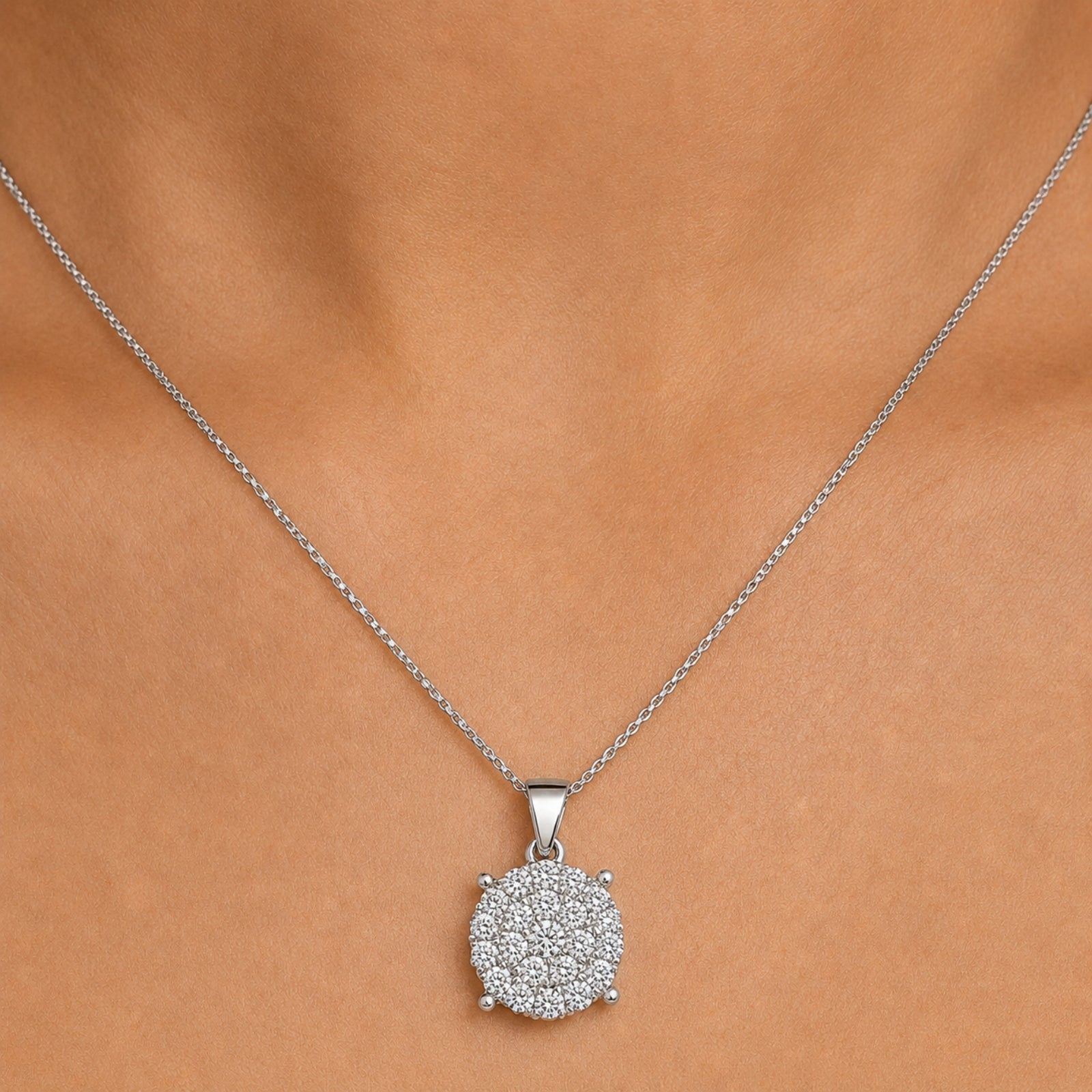 Diamonair Lab Grown Diamond (F/VS+) 1.00 carat Round cut Sterling Silver Cluster Pendant - Sterling Silver | Gold over Silver