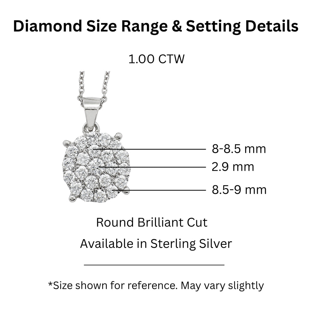 Diamonair Lab Grown Diamond (F/VS+) 1.00 carat Round cut Sterling Silver Cluster Pendant - Sterling Silver | Gold over Silver