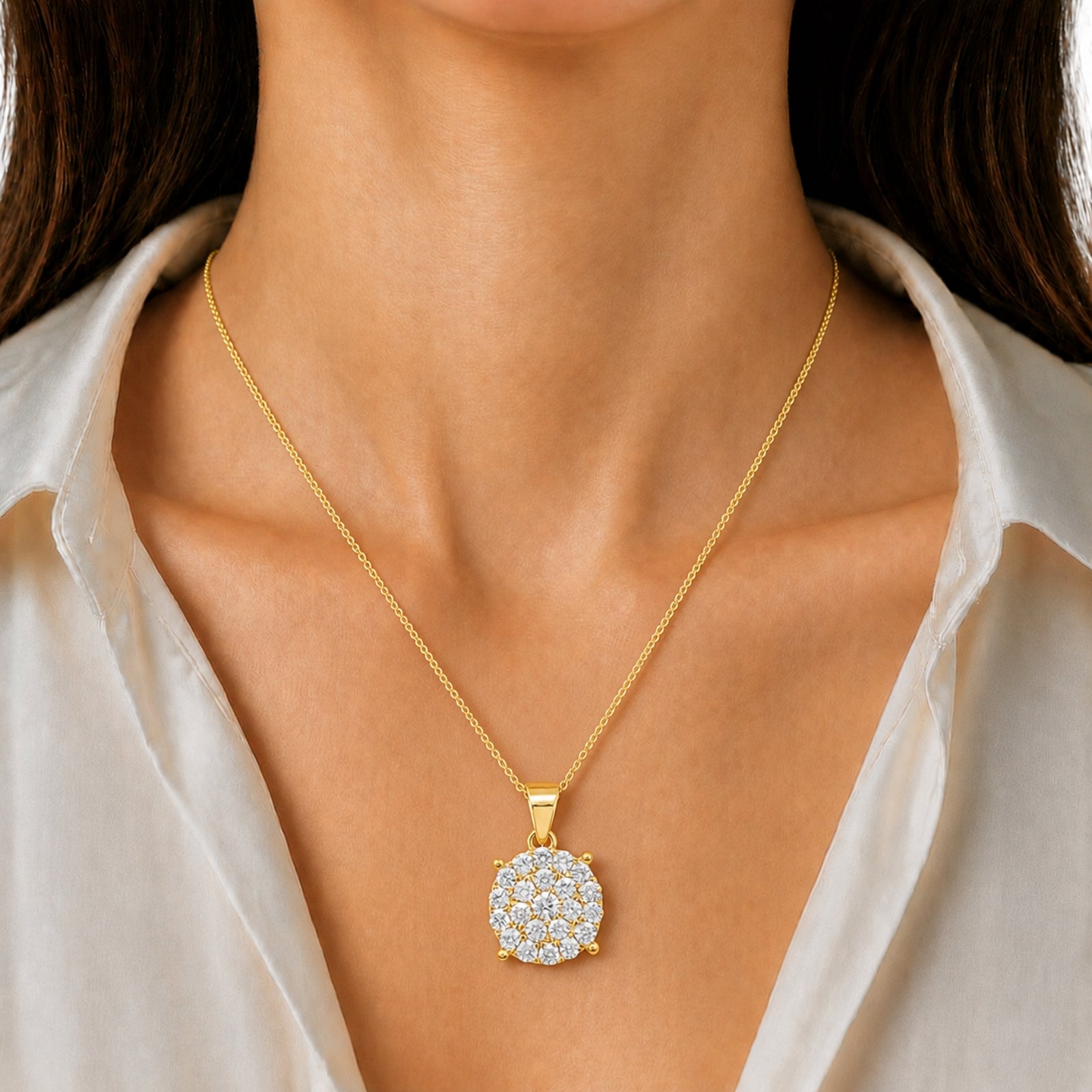 Diamonair Lab Grown Diamond (F/VS+) 1.00 carat Round cut Sterling Silver Cluster Pendant - Sterling Silver | Gold over Silver