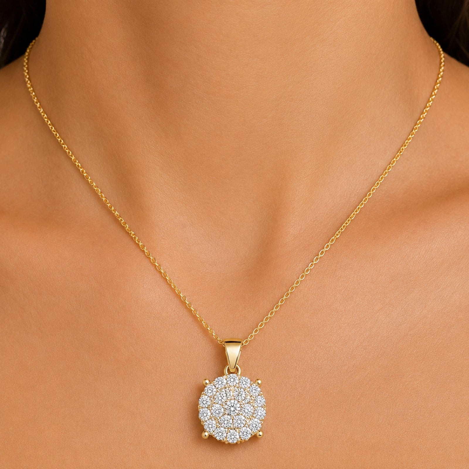 Diamonair Lab Grown Diamond (F/VS+) 1.00 carat Round cut Sterling Silver Cluster Pendant - Sterling Silver | Gold over Silver