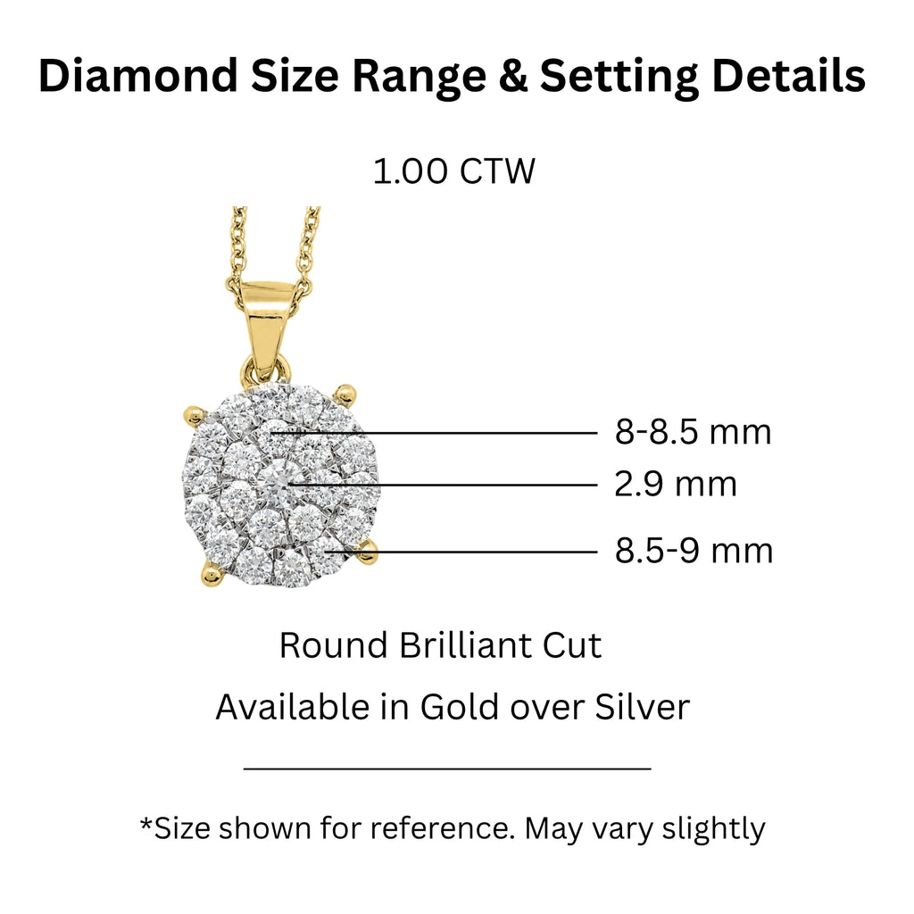 Diamonair Lab Grown Diamond (F/VS+) 1.00 carat Round cut Sterling Silver Cluster Pendant - Sterling Silver | Gold over Silver