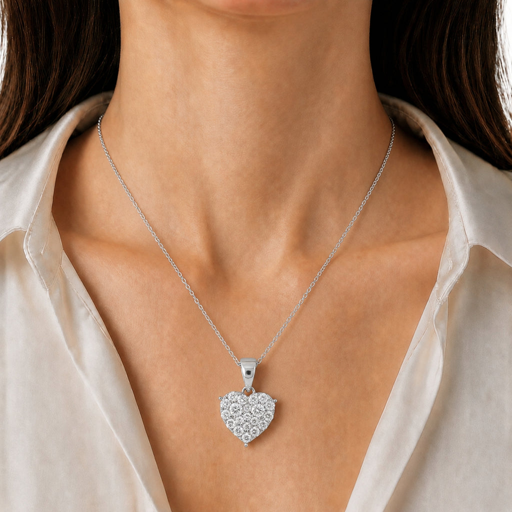 Diamonair Lab Grown Diamond (F/VS+) 1.00 carat Round cut Sterling Silver Heart Pendant - Sterling Silver | Gold over Silver