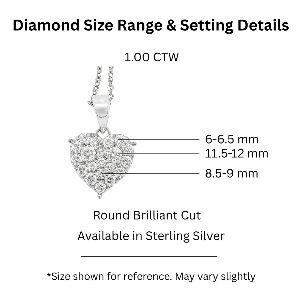 Diamonair Lab Grown Diamond (F/VS+) 1.00 carat Round cut Sterling Silver Heart Pendant - Sterling Silver | Gold over Silver