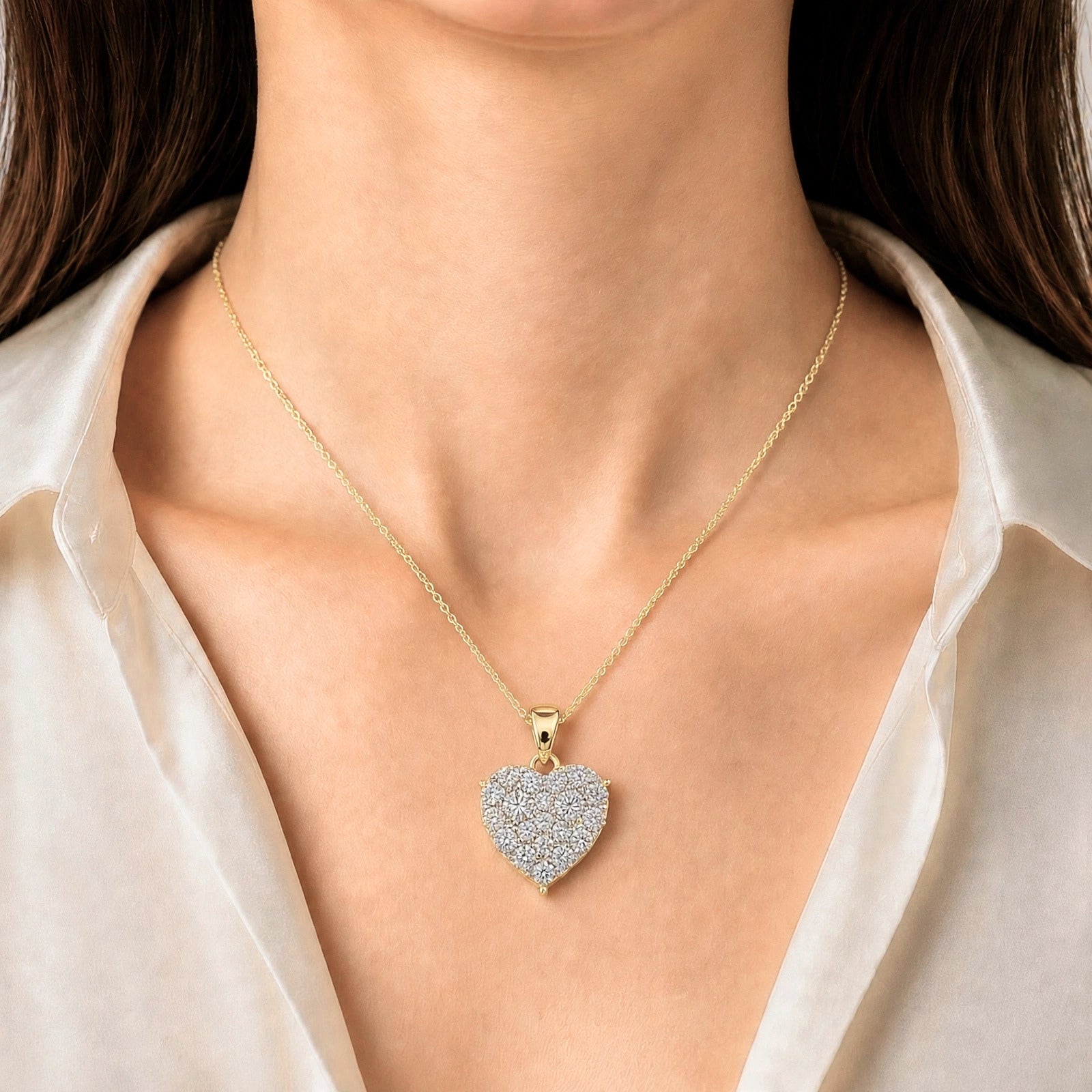 Diamonair Lab Grown Diamond (F/VS+) 1.00 carat Round cut Sterling Silver Heart Pendant - Sterling Silver | Gold over Silver