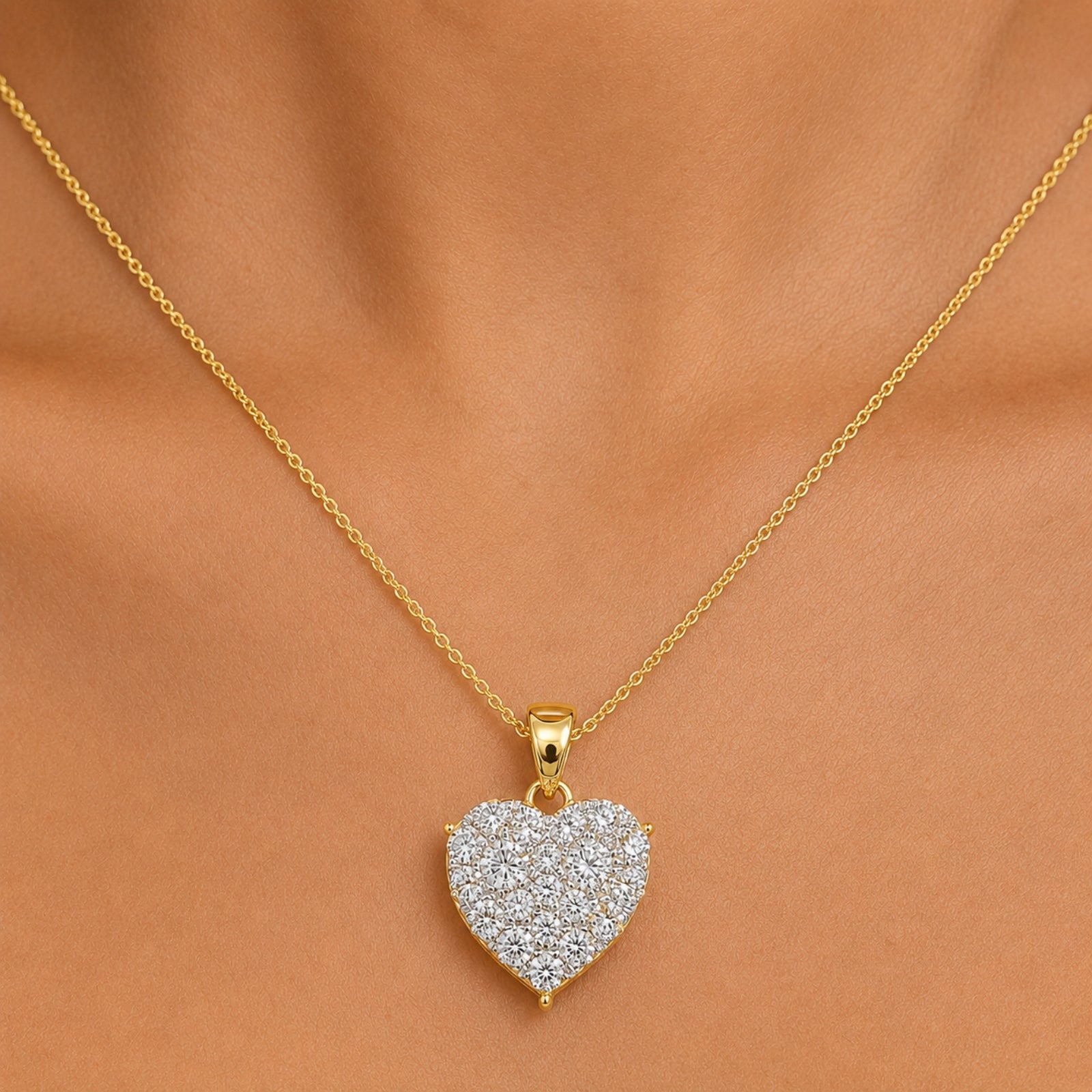 Diamonair Lab Grown Diamond (F/VS+) 1.00 carat Round cut Sterling Silver Heart Pendant - Sterling Silver | Gold over Silver