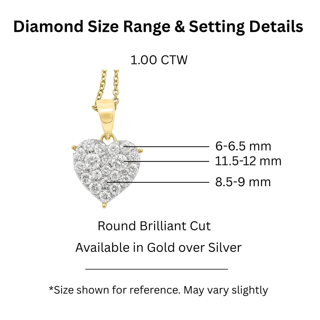 Diamonair Lab Grown Diamond (F/VS+) 1.00 carat Round cut Sterling Silver Heart Pendant - Sterling Silver | Gold over Silver