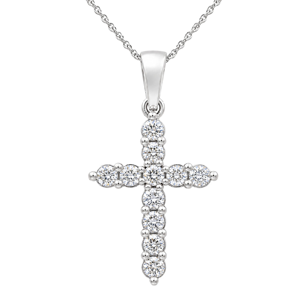 Diamonair Lab Grown Diamond (F/VS+) 2.00 carat Round cut Sterling Silver Cross Pendant - Sterling Silver | Gold over Silver