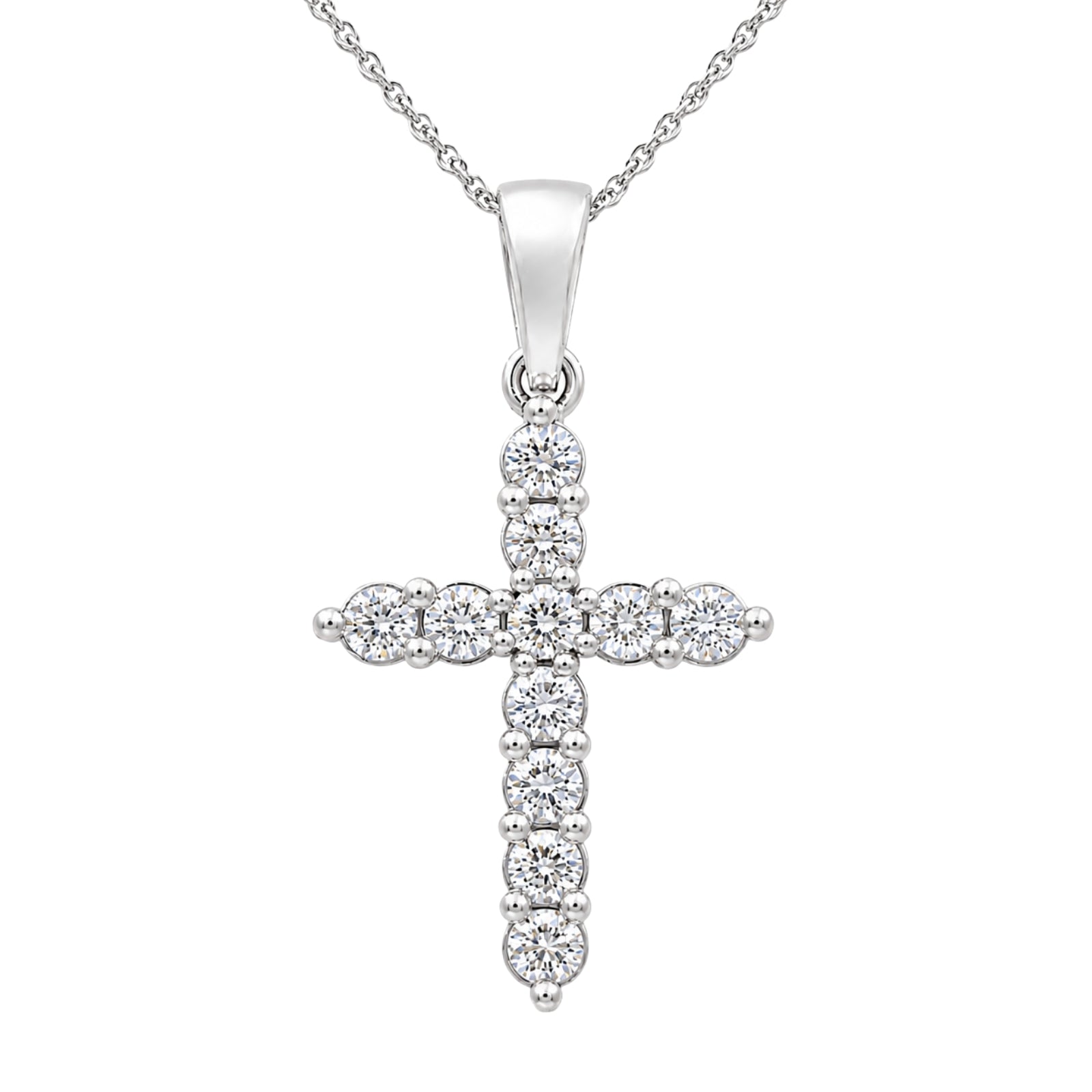 Diamonair Lab Grown Diamond (F/VS+) 2.00 carat Round cut Sterling Silver Cross Pendant - Sterling Silver | Gold over Silver