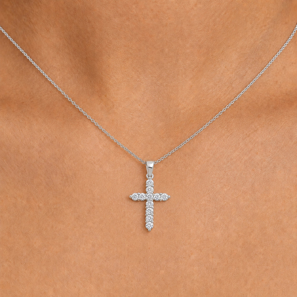 Diamonair Lab Grown Diamond (F/VS+) 2.00 carat Round cut Sterling Silver Cross Pendant - Sterling Silver | Gold over Silver