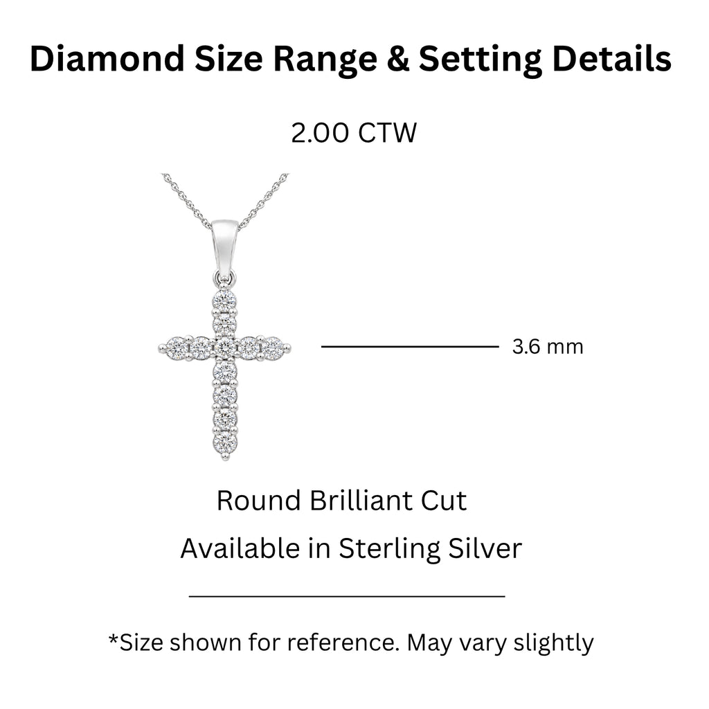 Diamonair Lab Grown Diamond (F/VS+) 2.00 carat Round cut Sterling Silver Cross Pendant - Sterling Silver | Gold over Silver