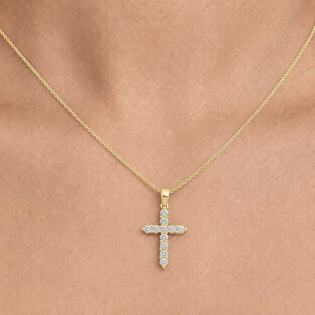Diamonair Lab Grown Diamond (F/VS+) 2.00 carat Round cut Sterling Silver Cross Pendant - Sterling Silver | Gold over Silver