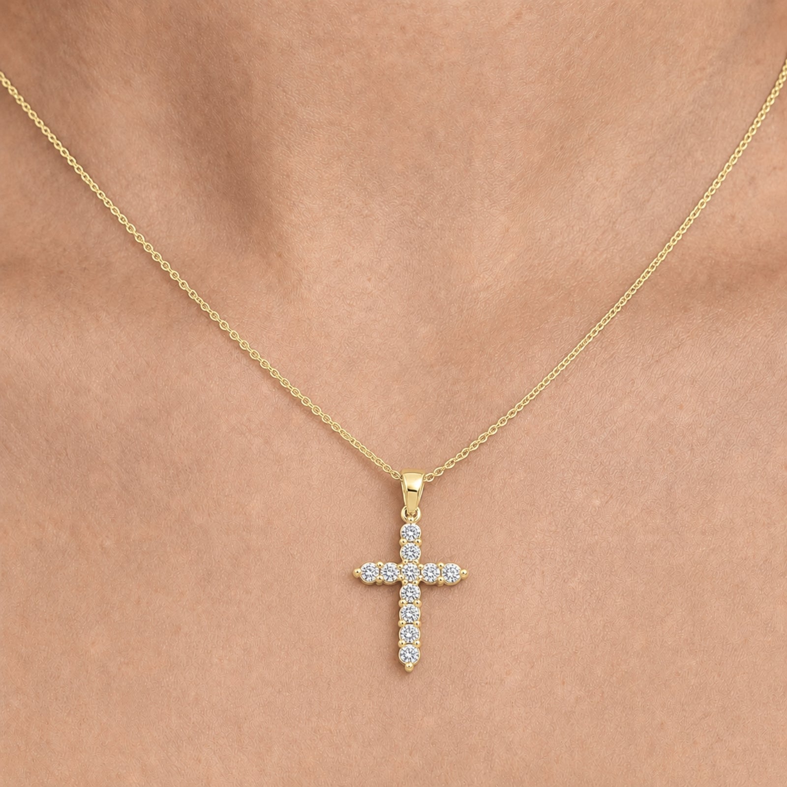 Diamonair Lab Grown Diamond (F/VS+) 2.00 carat Round cut Sterling Silver Cross Pendant - Sterling Silver | Gold over Silver