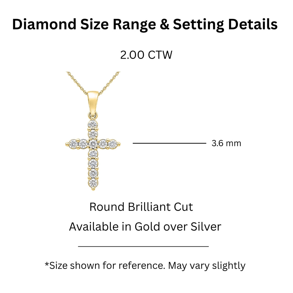 Diamonair Lab Grown Diamond (F/VS+) 2.00 carat Round cut Sterling Silver Cross Pendant - Sterling Silver | Gold over Silver