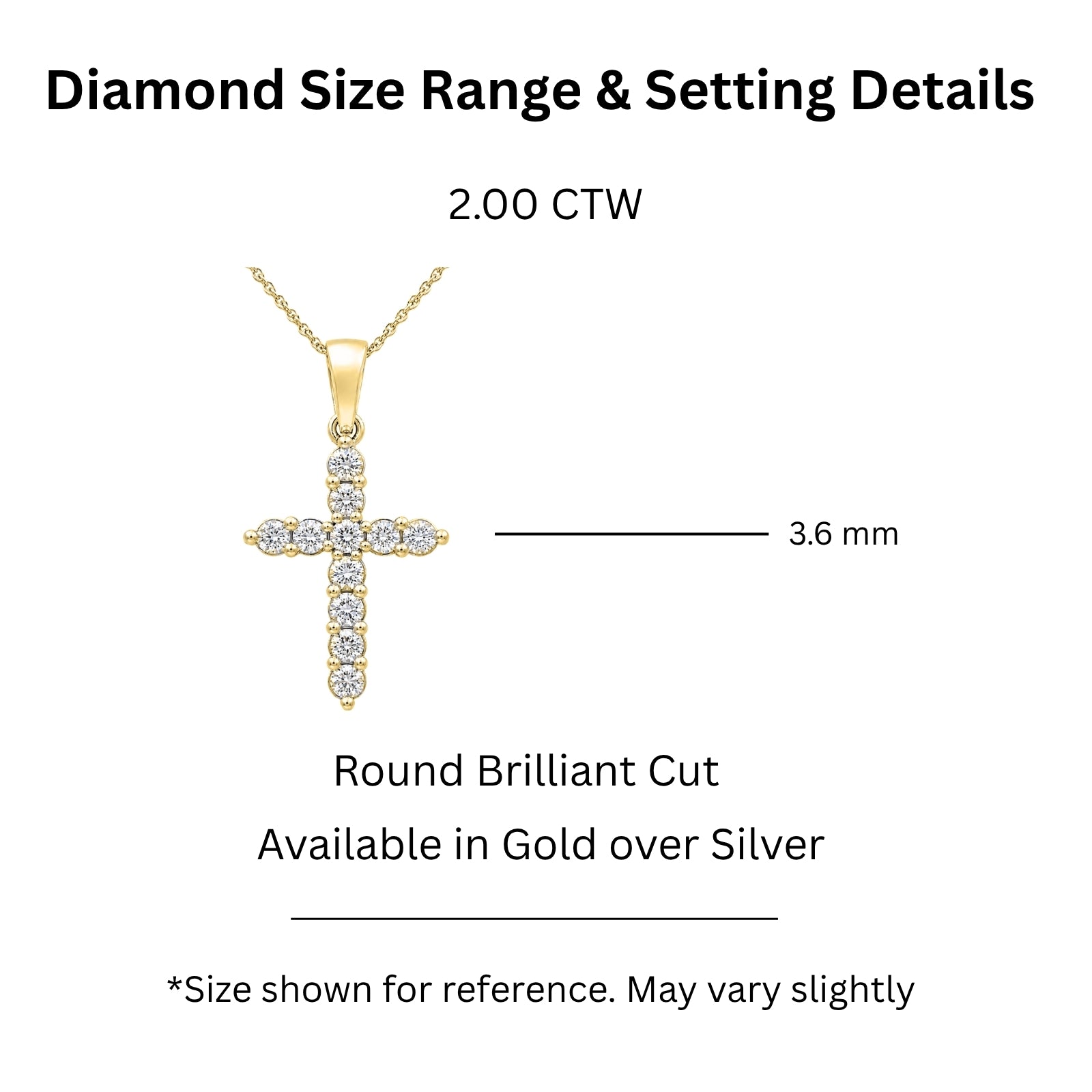 Diamonair Lab Grown Diamond (F/VS+) 2.00 carat Round cut Sterling Silver Cross Pendant - Sterling Silver | Gold over Silver