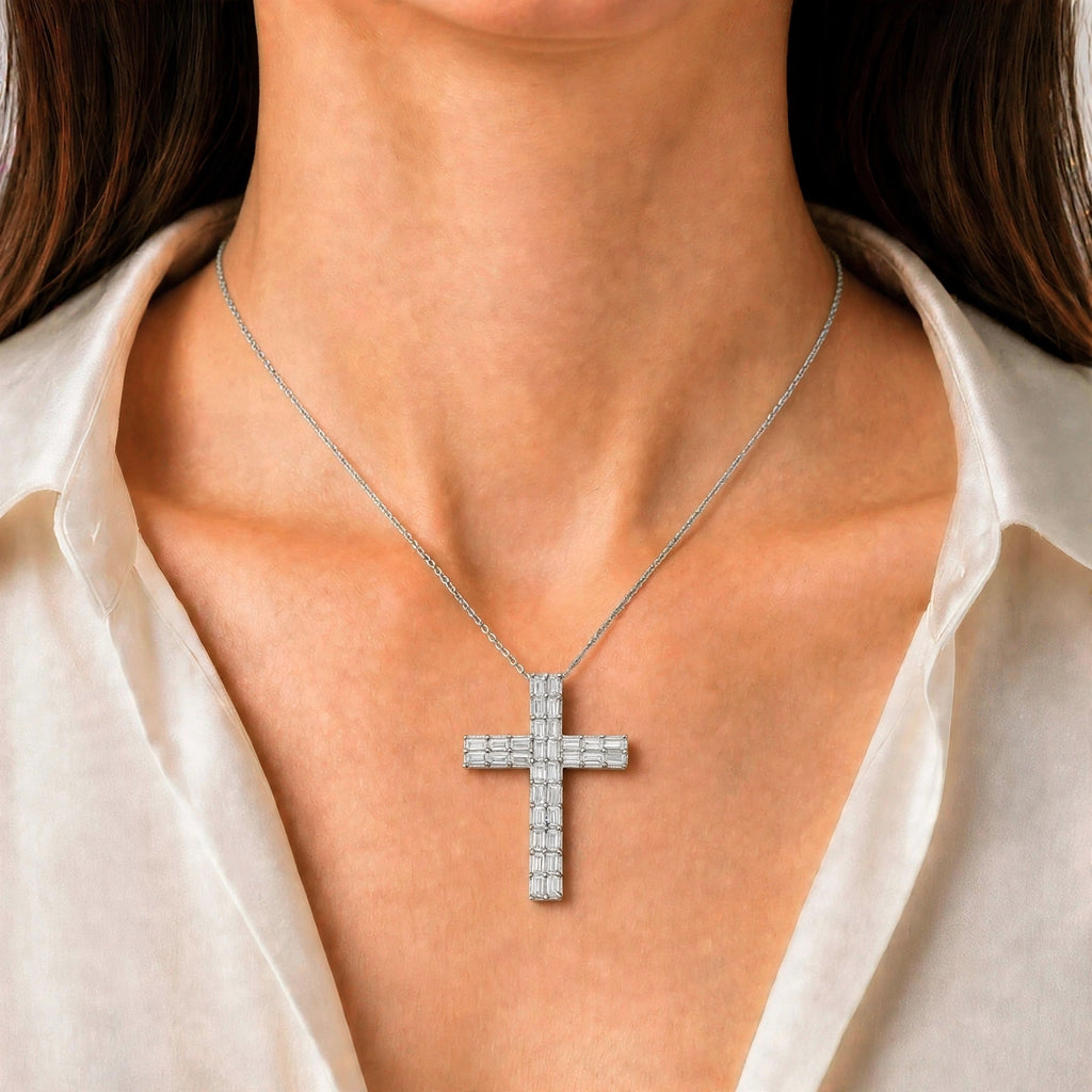 Diamonair Lab Grown Diamond (F/VS+) 1.00 carat Round cut Sterling Silver Cross Pendant - Sterling Silver | Gold over Silver