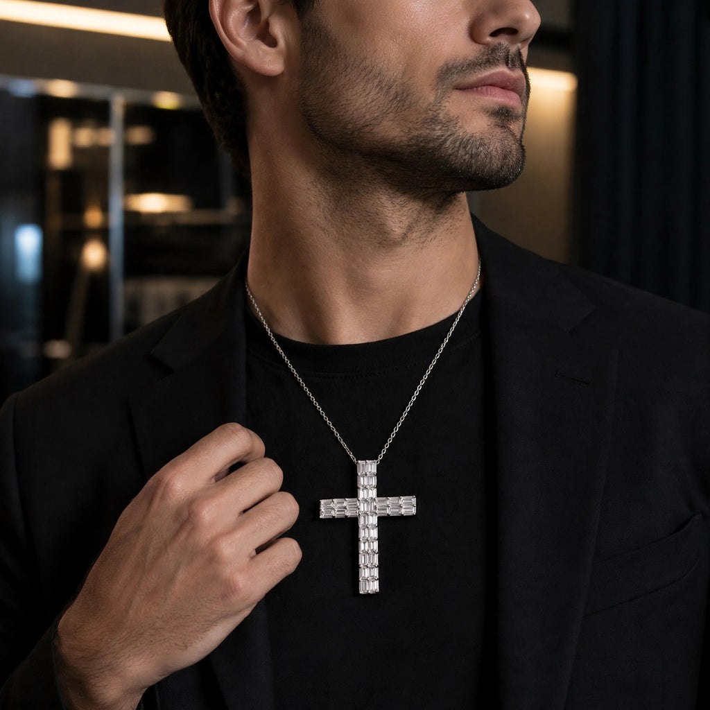 Diamonair Lab Grown Diamond (F/VS+) 1.00 carat Round cut Sterling Silver Cross Pendant - Sterling Silver | Gold over Silver