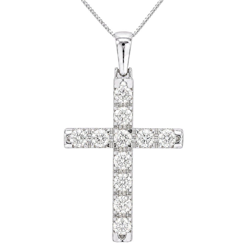 Diamonair Lab Grown Diamond (F/VS+) 3.00 carat Round cut Sterling Silver Cross Pendant - Sterling Silver