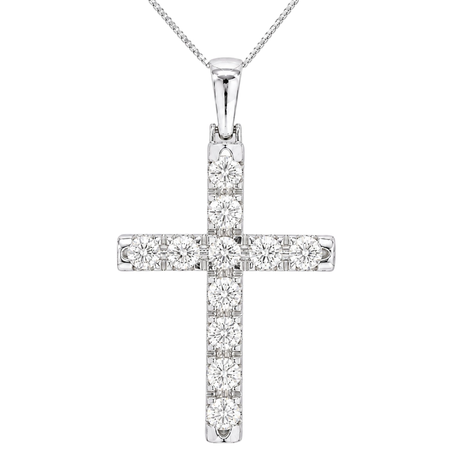 Diamonair Lab Grown Diamond (F/VS+) 3.00 carat Round cut Sterling Silver Cross Pendant - Sterling Silver