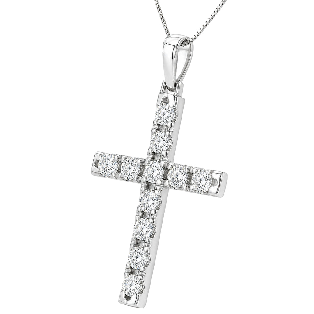 Diamonair Lab Grown Diamond (F/VS+) 3.00 carat Round cut Sterling Silver Cross Pendant - Sterling Silver