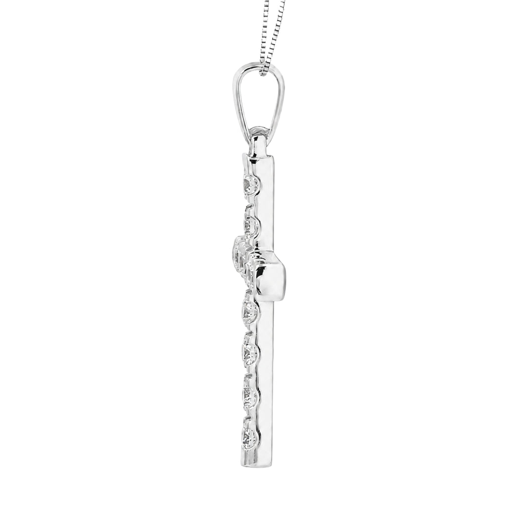 Diamonair Lab Grown Diamond (F/VS+) 3.00 carat Round cut Sterling Silver Cross Pendant - Sterling Silver