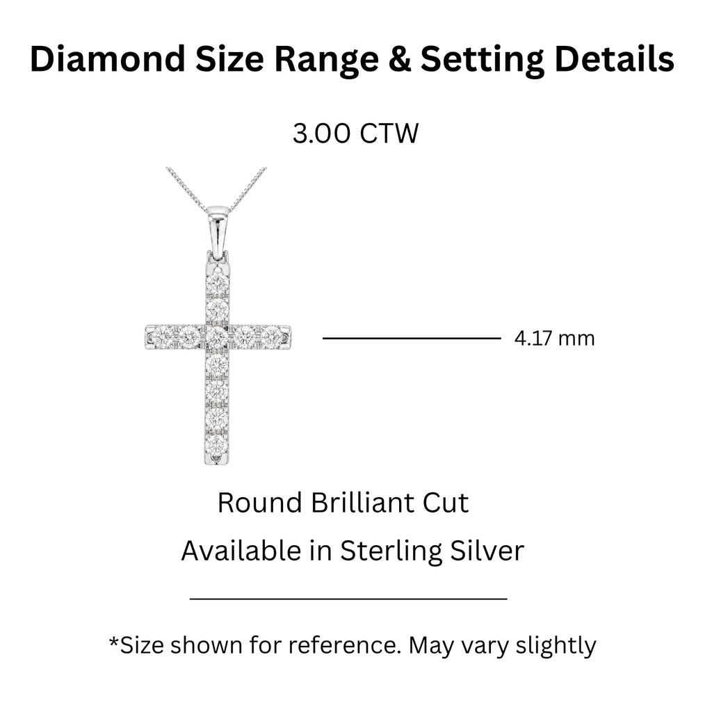 Diamonair Lab Grown Diamond (F/VS+) 3.00 carat Round cut Sterling Silver Cross Pendant - Sterling Silver