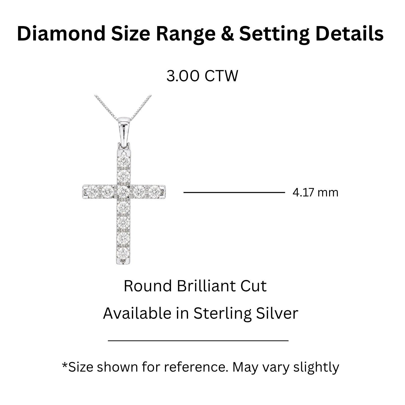 Diamonair Lab Grown Diamond (F/VS+) 3.00 carat Round cut Sterling Silver Cross Pendant - Sterling Silver