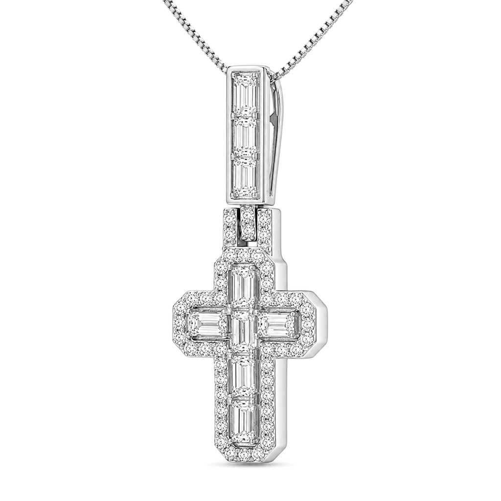 Diamonair Lab Grown Diamond (F/VS+) 4.00 carat Round cut Sterling Silver Cross Pendant - Sterling Silver | Gold over Silver