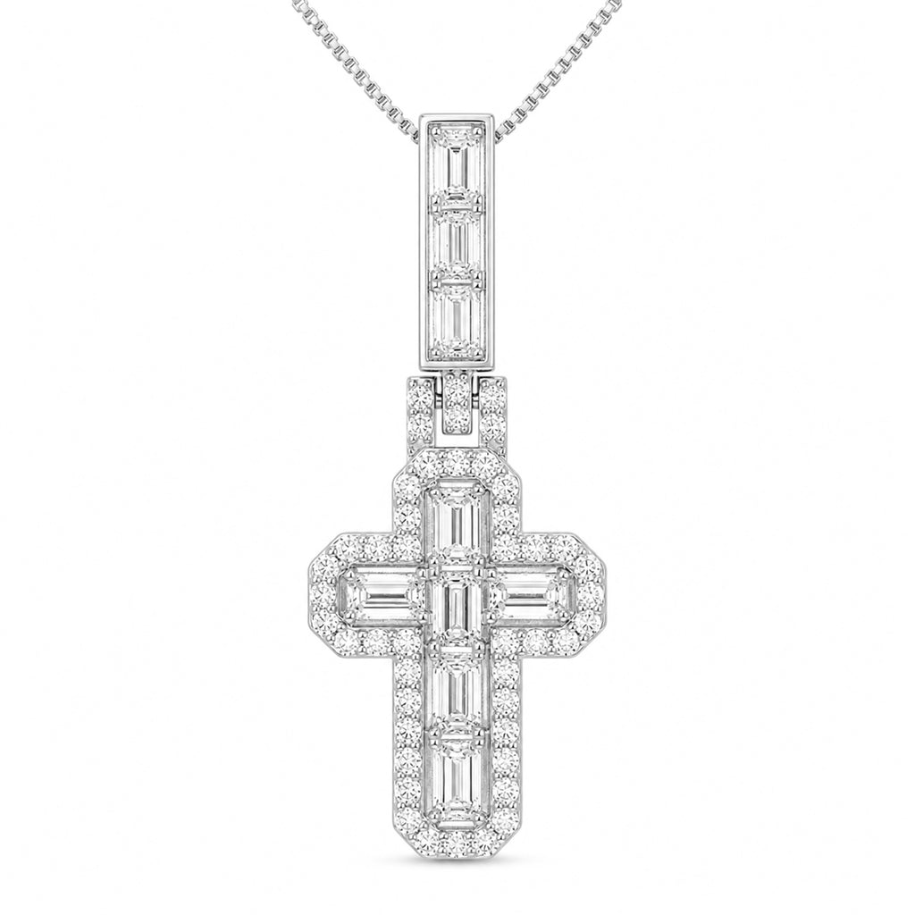 Diamonair Lab Grown Diamond (F/VS+) 4.00 carat Round cut Sterling Silver Cross Pendant - Sterling Silver | Gold over Silver