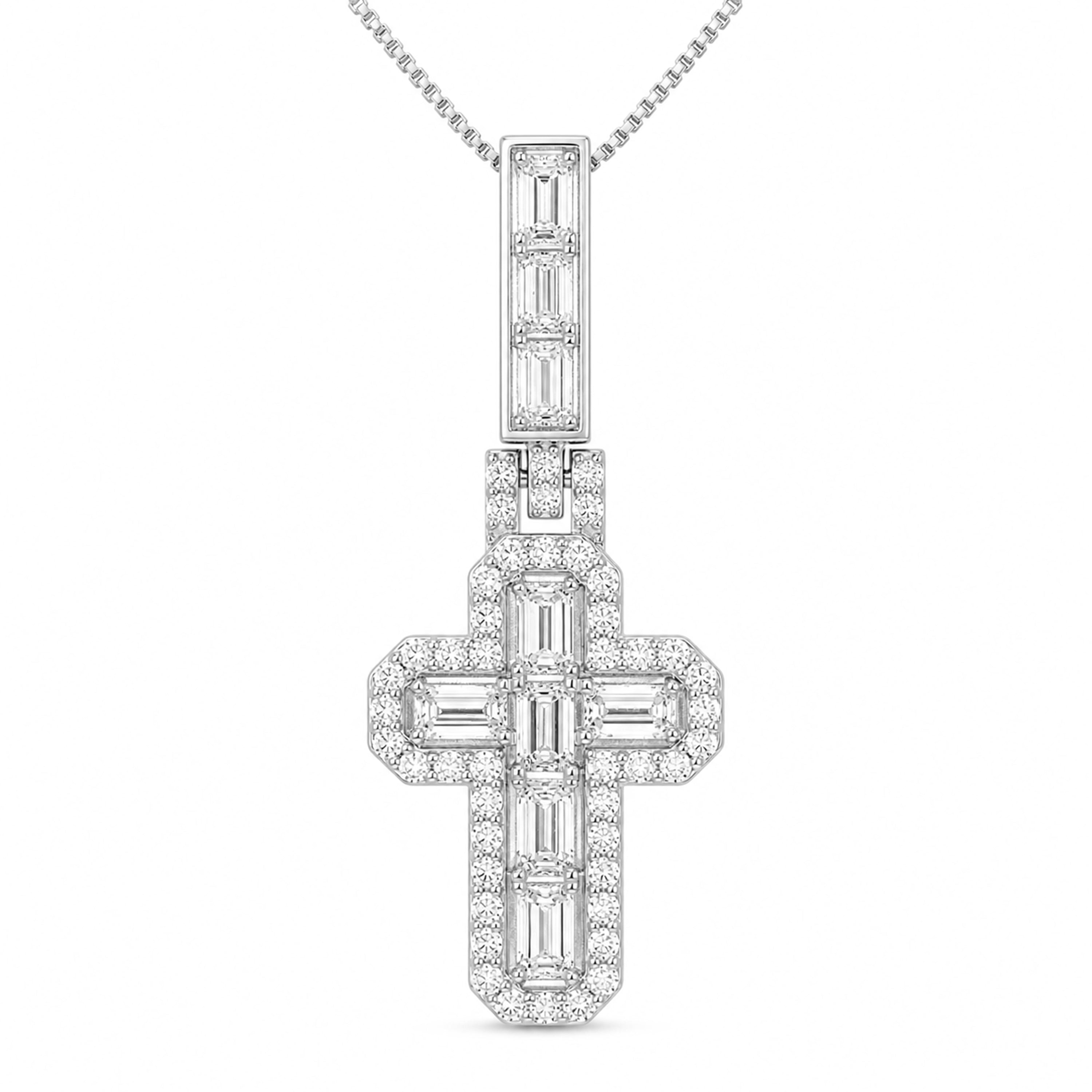 Diamonair Lab Grown Diamond (F/VS+) 4.00 carat Round cut Sterling Silver Cross Pendant - Sterling Silver | Gold over Silver