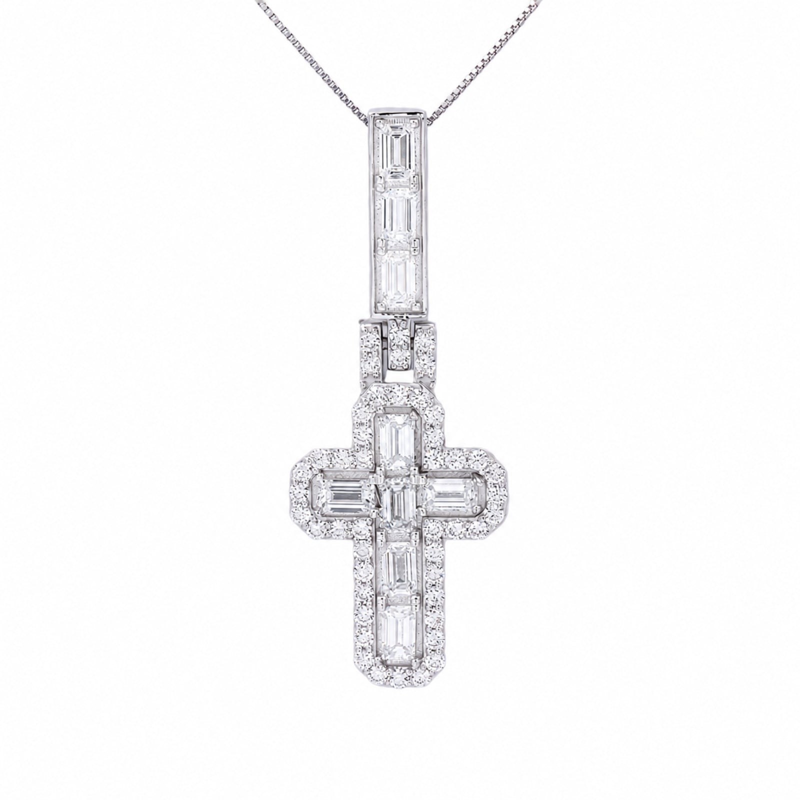 Diamonair Lab Grown Diamond (F/VS+) 4.00 carat Round cut Sterling Silver Cross Pendant - Sterling Silver | Gold over Silver