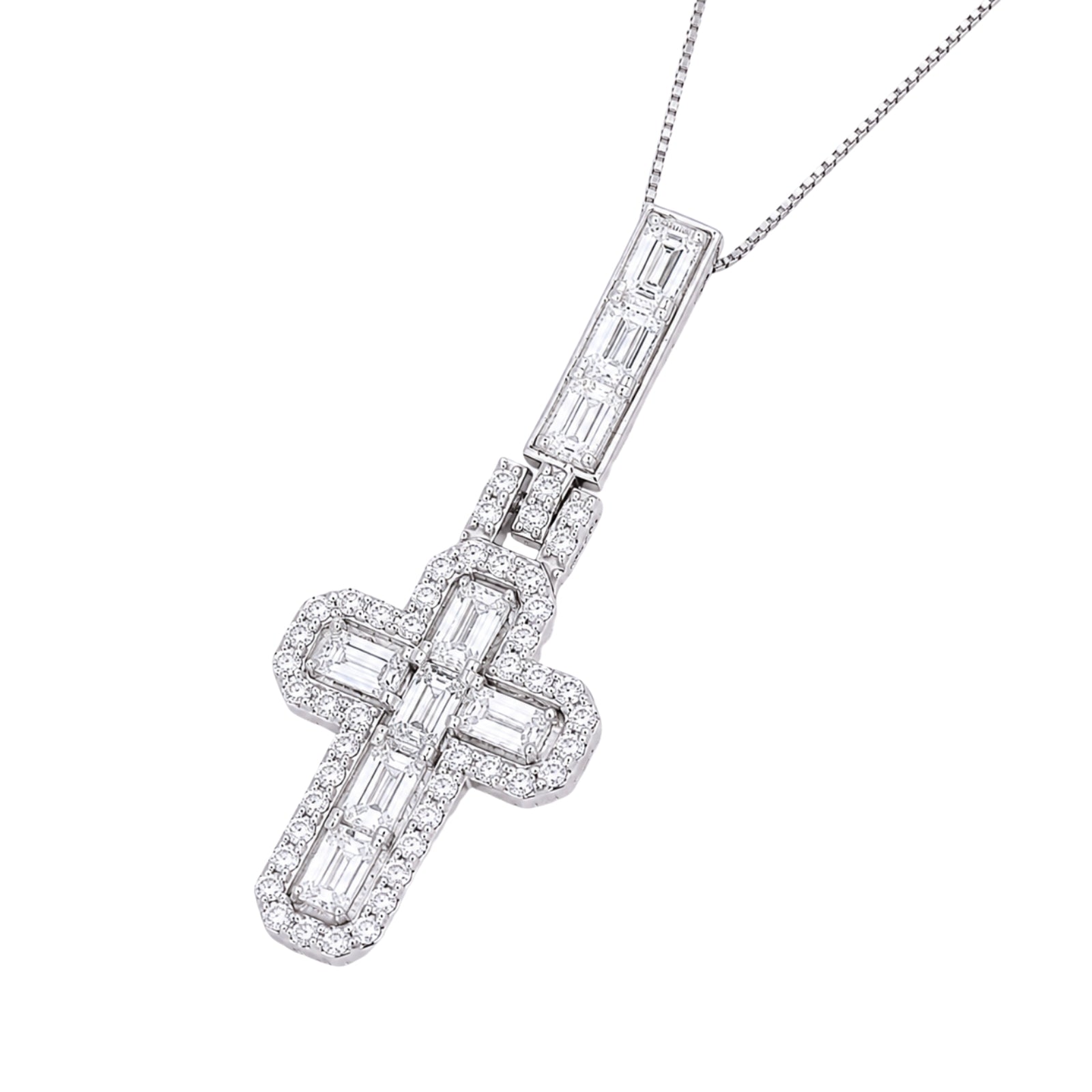Diamonair Lab Grown Diamond (F/VS+) 4.00 carat Round cut Sterling Silver Cross Pendant - Sterling Silver | Gold over Silver