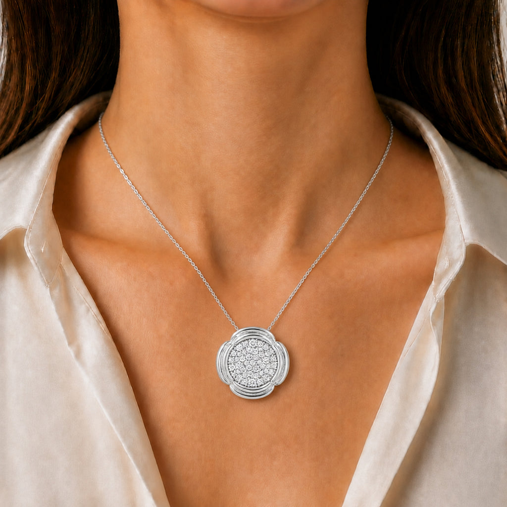 Diamonair Lab Grown Diamond (F/VS+) 1.00 carat Round cut Sterling Silver Cluster Pendant - Sterling Silver | Gold over Silver