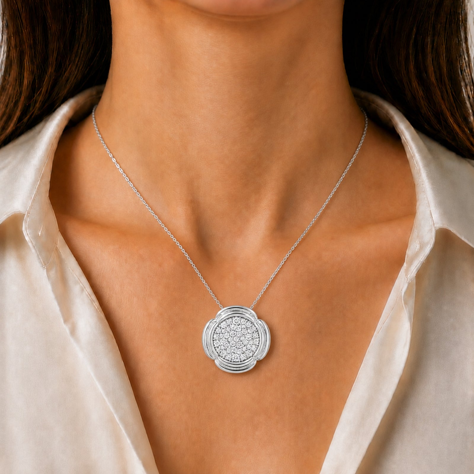 Diamonair Lab Grown Diamond (F/VS+) 1.00 carat Round cut Sterling Silver Cluster Pendant - Sterling Silver | Gold over Silver