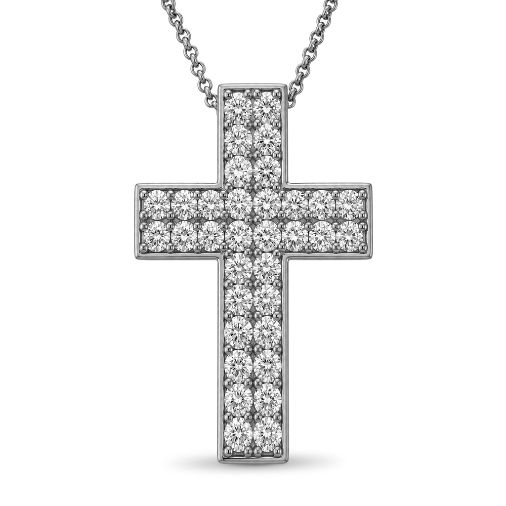 Diamonair Lab Grown Diamond (F/VS+) 3.00 carat Round cut Sterling Silver Cross Pendant - Sterling Silver | Gold over Silver