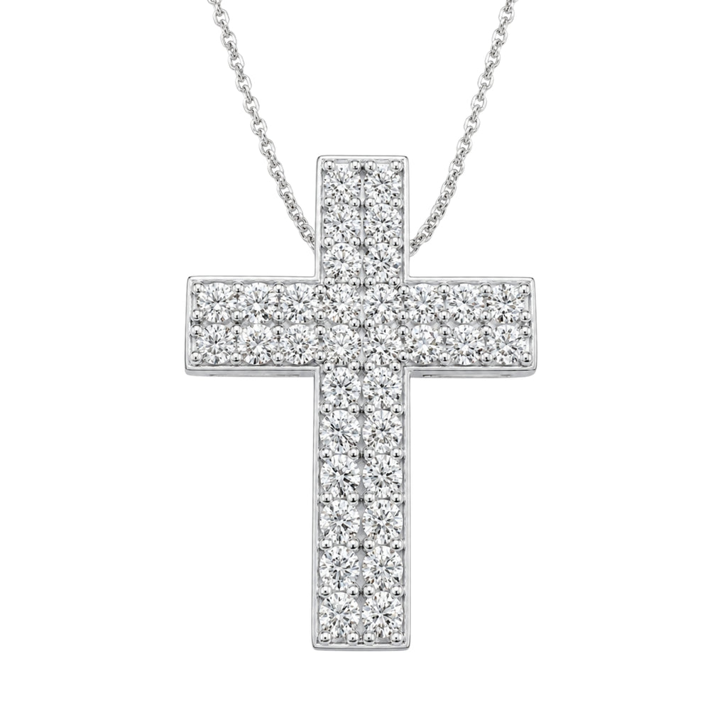 Diamonair Lab Grown Diamond (F/VS+) 3.00 carat Round cut Sterling Silver Cross Pendant - Sterling Silver | Gold over Silver