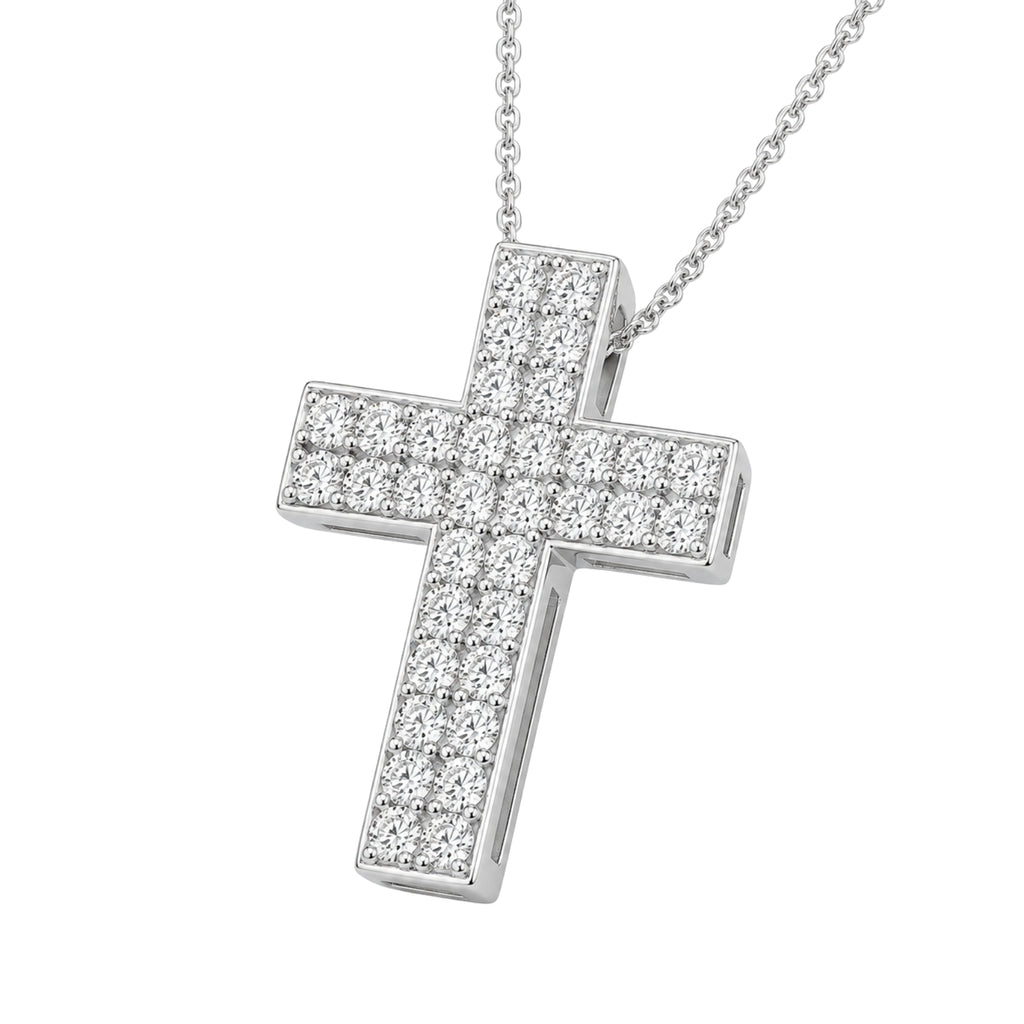 Diamonair Lab Grown Diamond (F/VS+) 3.00 carat Round cut Sterling Silver Cross Pendant - Sterling Silver | Gold over Silver
