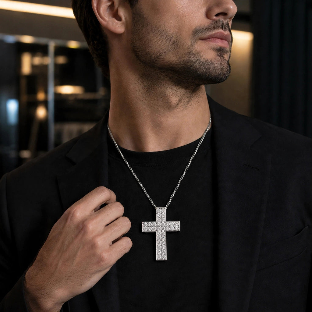 Diamonair Lab Grown Diamond (F/VS+) 3.00 carat Round cut Sterling Silver Cross Pendant - Sterling Silver | Gold over Silver